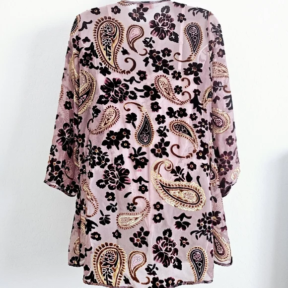 Kamana Bohemian Velvet Paisley Floral Open Kimono Cardigan SZ Small - Picture 6 of 10